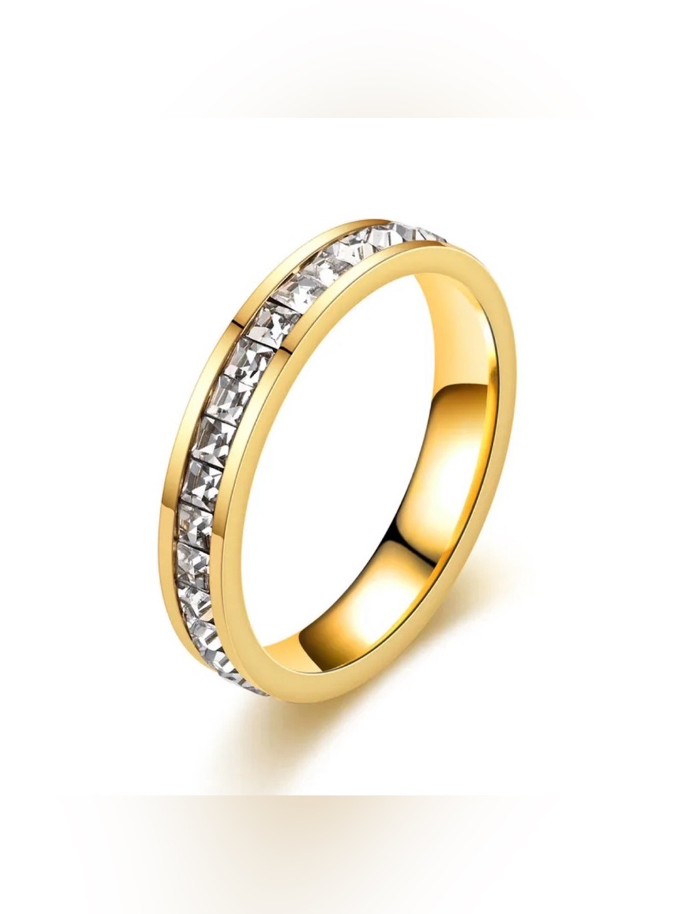 18K Gold  Single Row Princess Cut Luxury Diamond I Ring Wedding Bridal No Fade